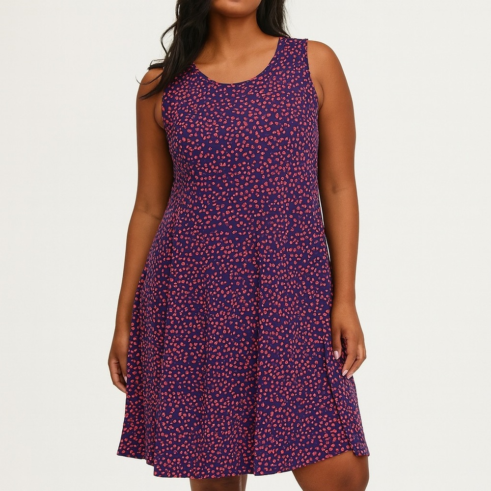 Womens Red & Blue Polka Dot Dress Fit & Flare Cottage Core‎ Casual Teacher